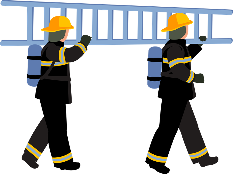 firefighter people extinguishing fire with ladders in a bright and bold style