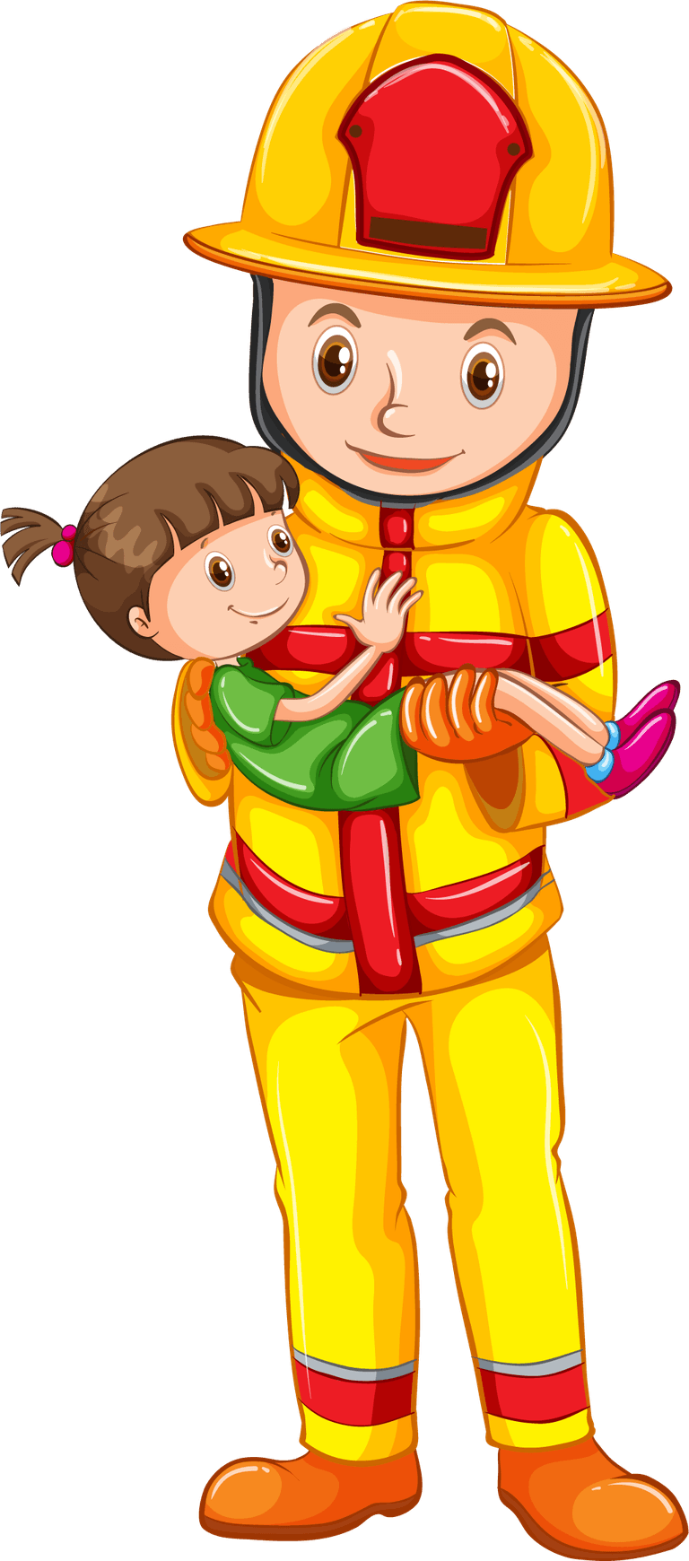 fireman fireman character set featuring a hero rescuing a child in a cheerful style