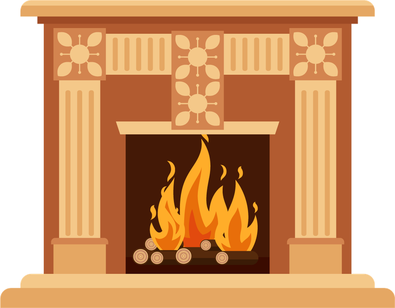 fire in fireplace flat illustration showcasing warmth and charm for cozy interiors