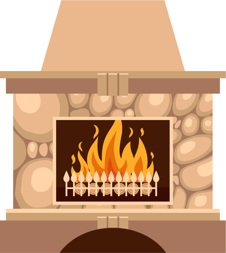 fire in fireplace flat illustration