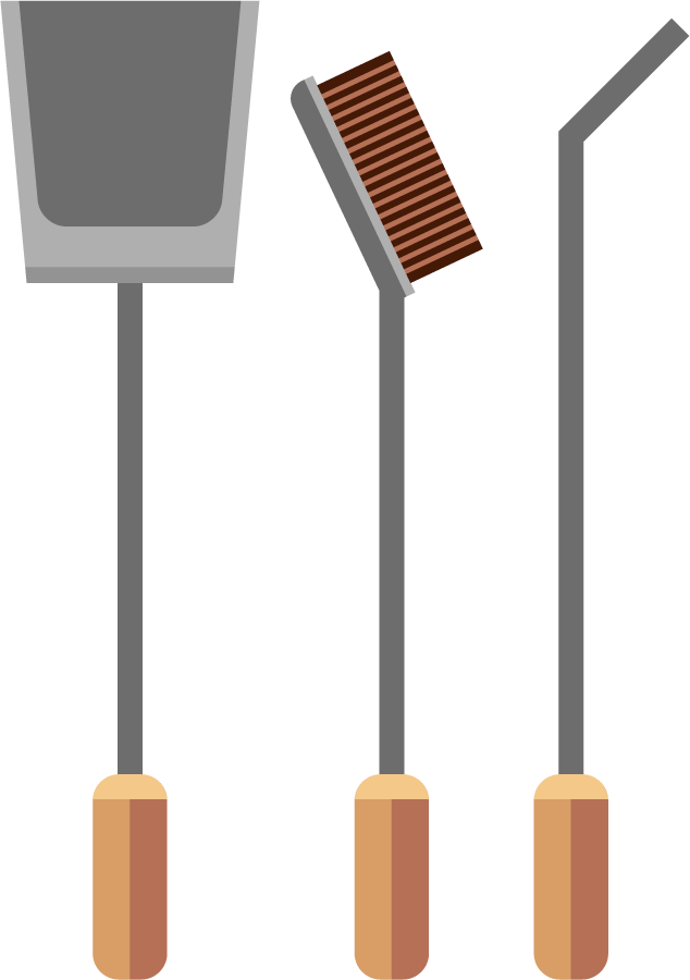 fire in fireplace flat illustration showcasing essential tools for maintaining your cozy fire setup