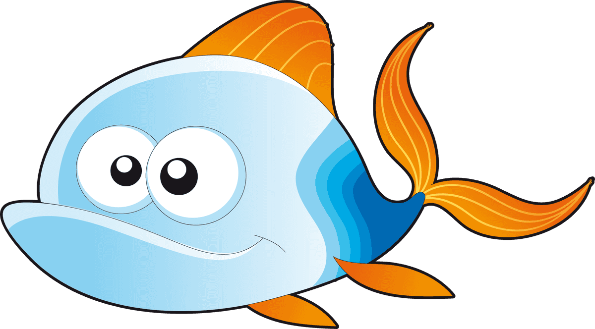 fish cute cartoon animals for kids with cheerful expression and colorful fins