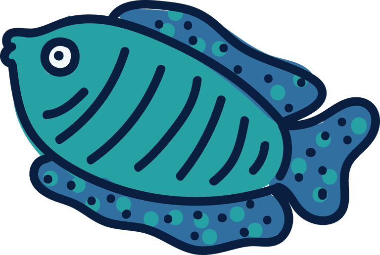 fish turtles and fishes in a blue palette