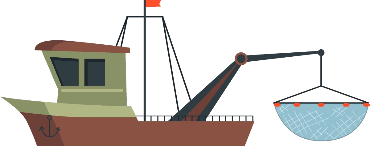 flat fishermen boats trawlers for coastal fishing with colorful details and functional design
