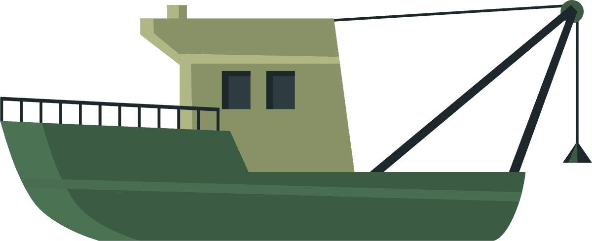 flat fishermen boats trawlers with modern fishing equipment and coastal aesthetic