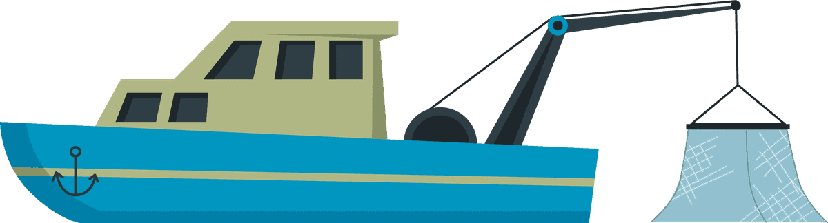 flat fishermen boats trawlers with fishing nets for local seafood industries