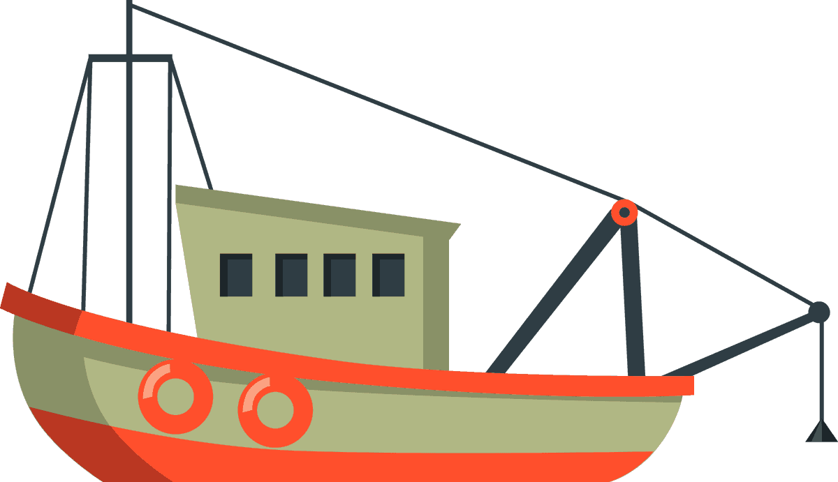 flat fishermen boats trawlers in a minimalist style for coastal artwork and marine themes