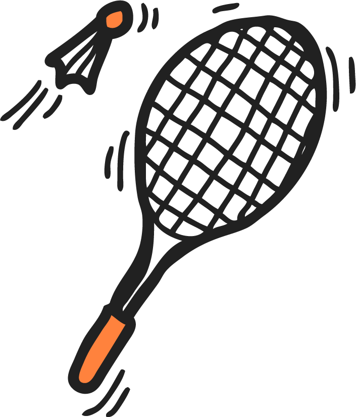 fitness sketch colored icons set featuring badminton racquet and shuttlecock for active lifestyles