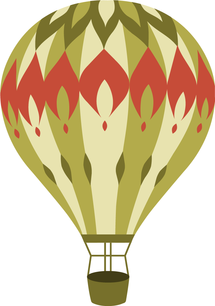 flat air travel round hot air balloon illustration with vibrant colors and unique patterns