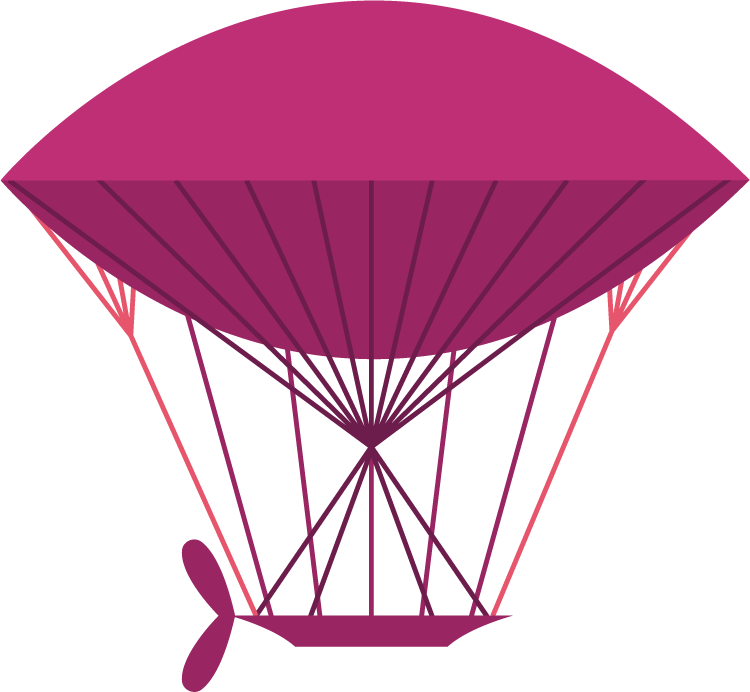 flat air travel round illustration featuring a colorful parachute for adventure lovers