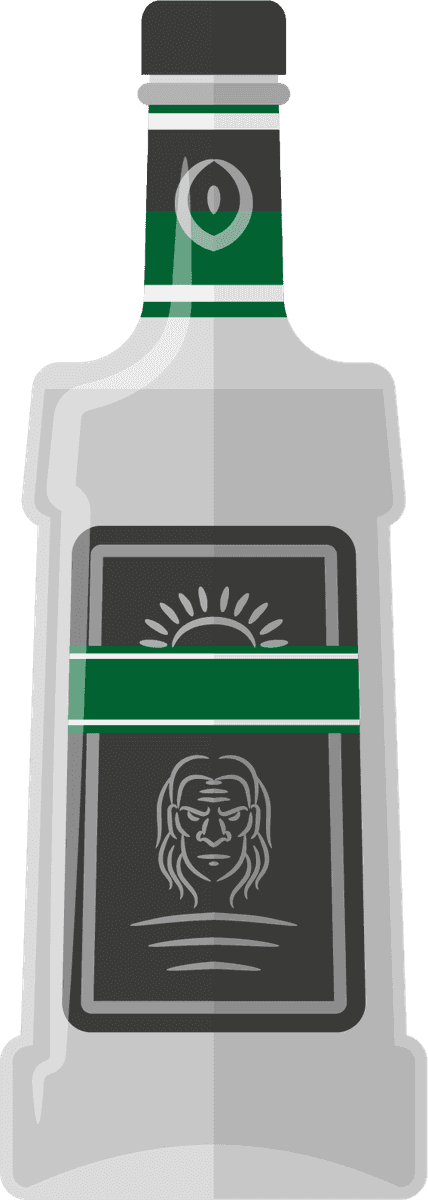 flat alcohol bottle wine bottle with unique character label and sleek silhouette