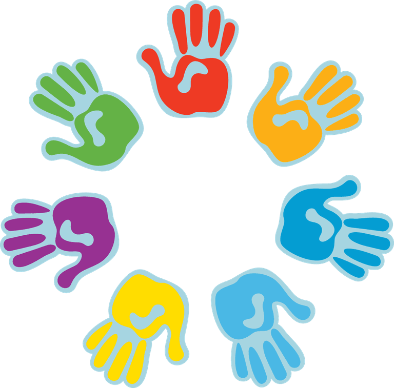 colorful flat art craft icon of handprints representing teamwork and creativity