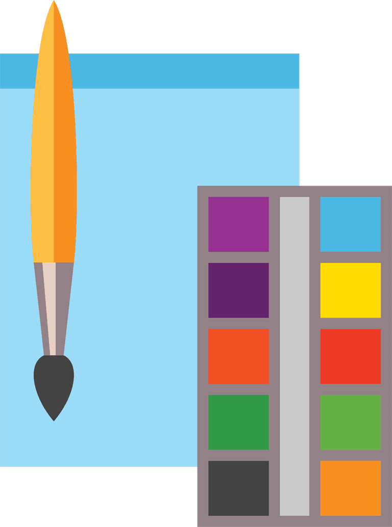 flat art craft icon featuring a colorful palette and paintbrush for creative projects