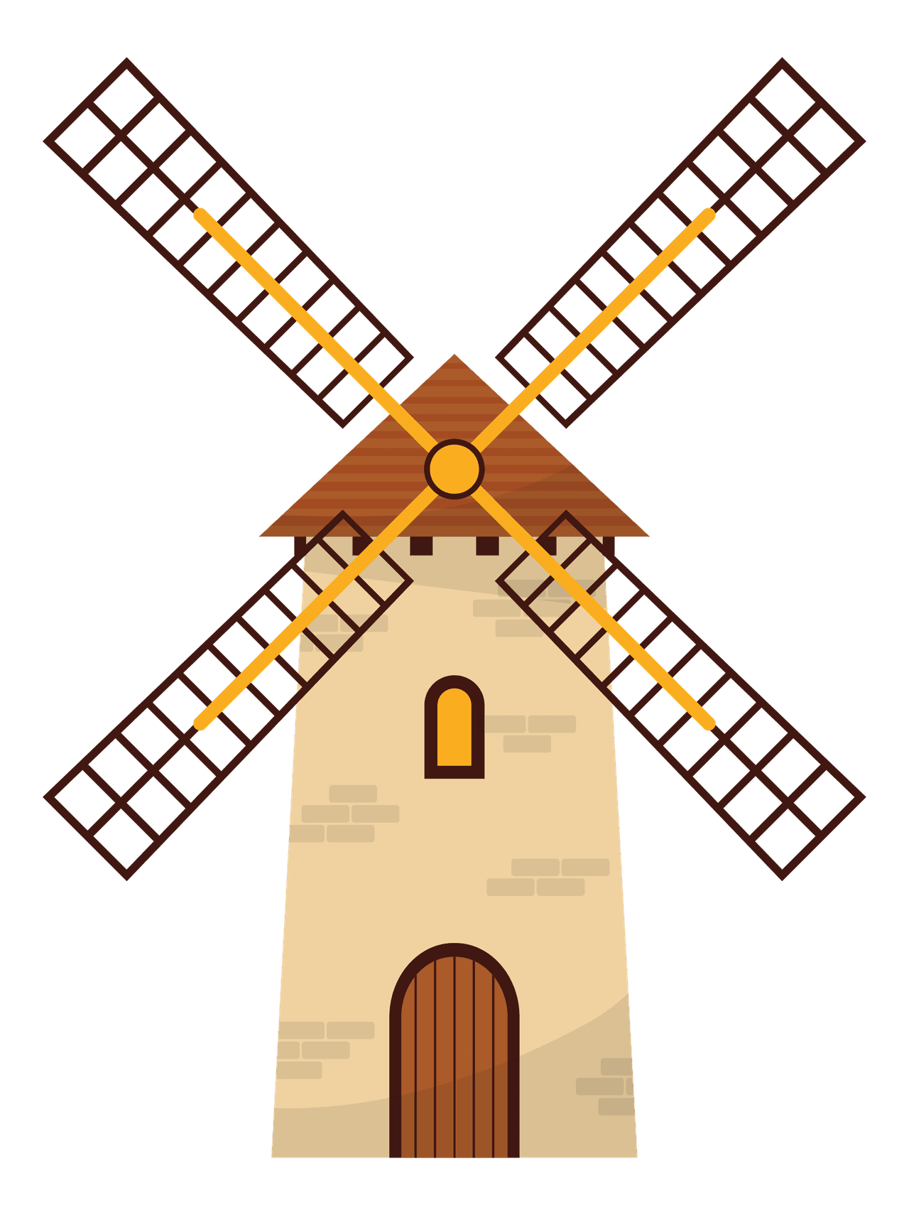 flat cartoon windmill illustration for eco-friendly energy and rural landscapes