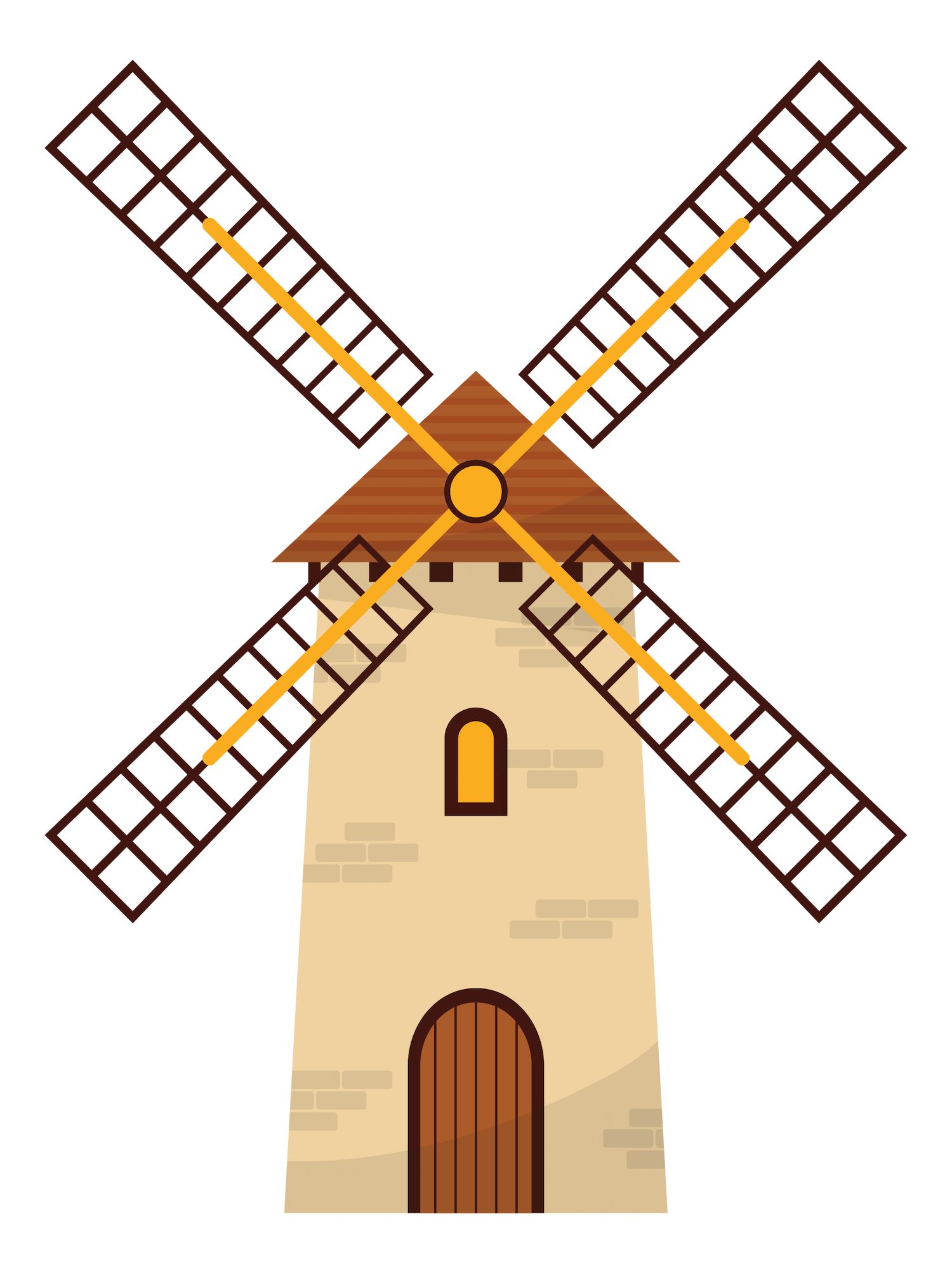 flat cartoon windmill illustration for eco-friendly energy and rural landscapes