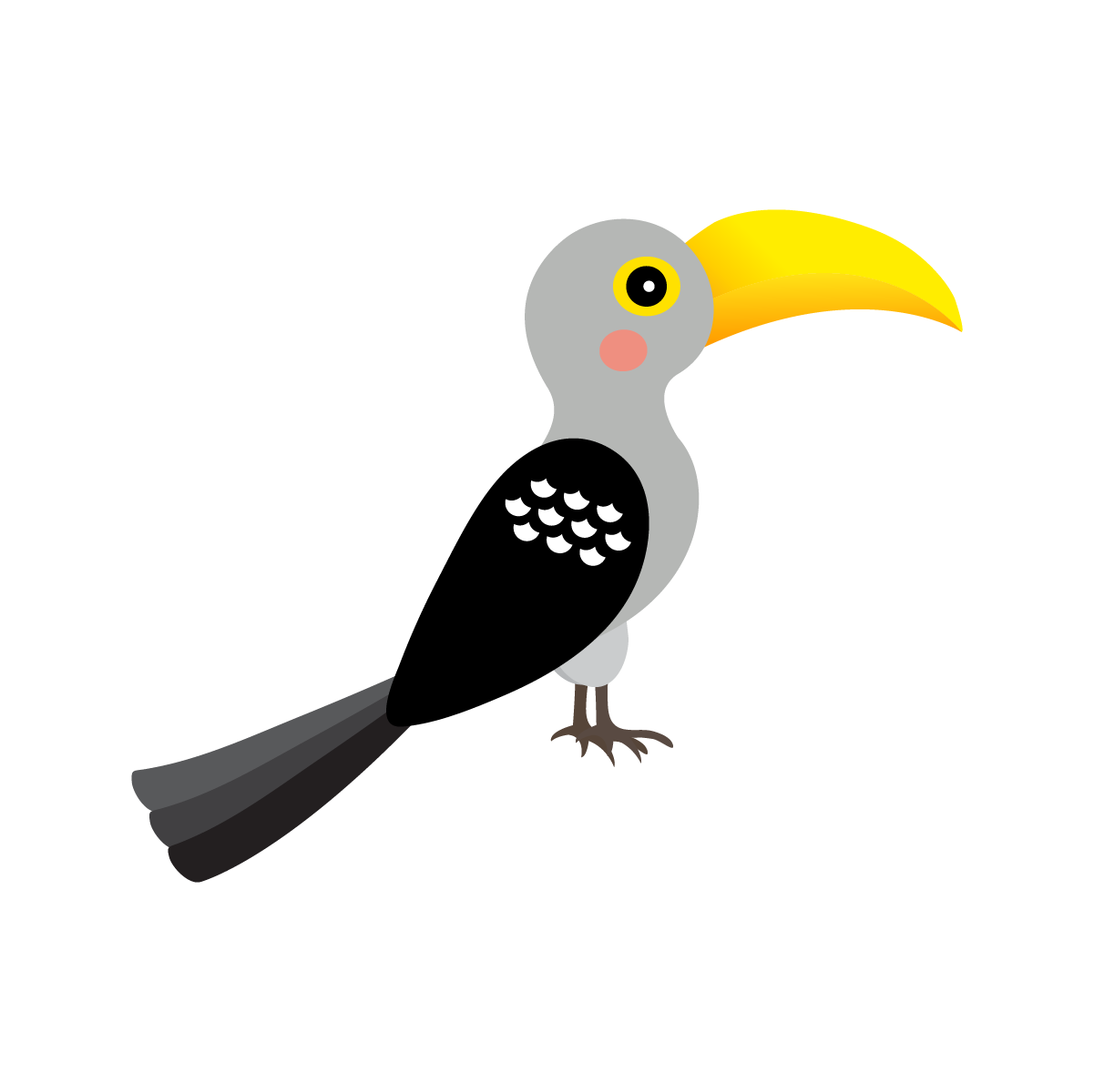 flat colored tropical birds illustration featuring a toucan with a bold yellow beak