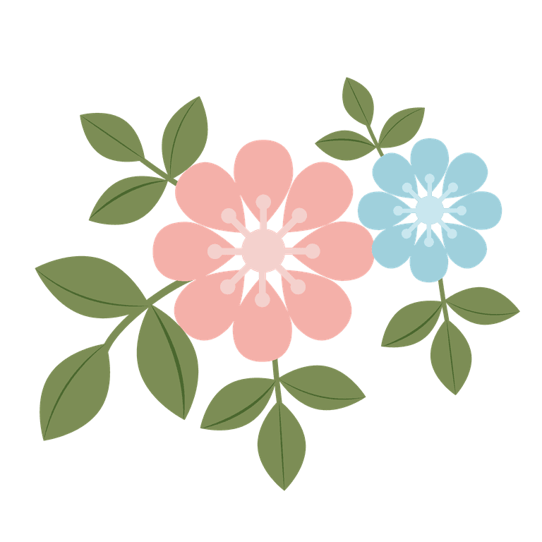 flat colorful flower floral element with soft pastel hues and delicate leaf accents for various uses