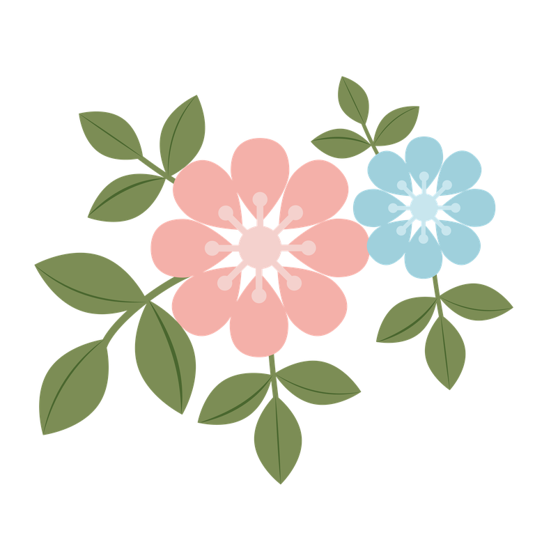flat colorful flower floral element with soft pastel hues and delicate leaf accents for various uses