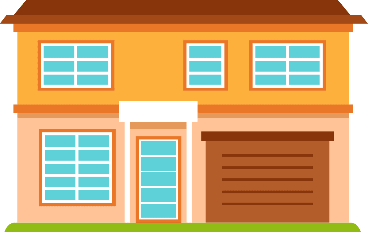 flat cottage house building with bright colors and large windows for cozy living