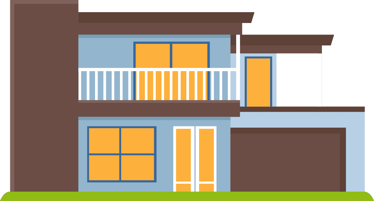 flat cottage house building with modern features and vibrant colors for your next project