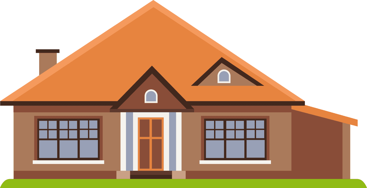 flat cottage house building with a charming roof and large windows for cozy living