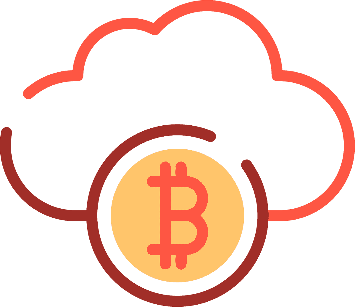 flat cryptocurrency icon elements featuring cloud storage and bitcoin symbol for digital finance