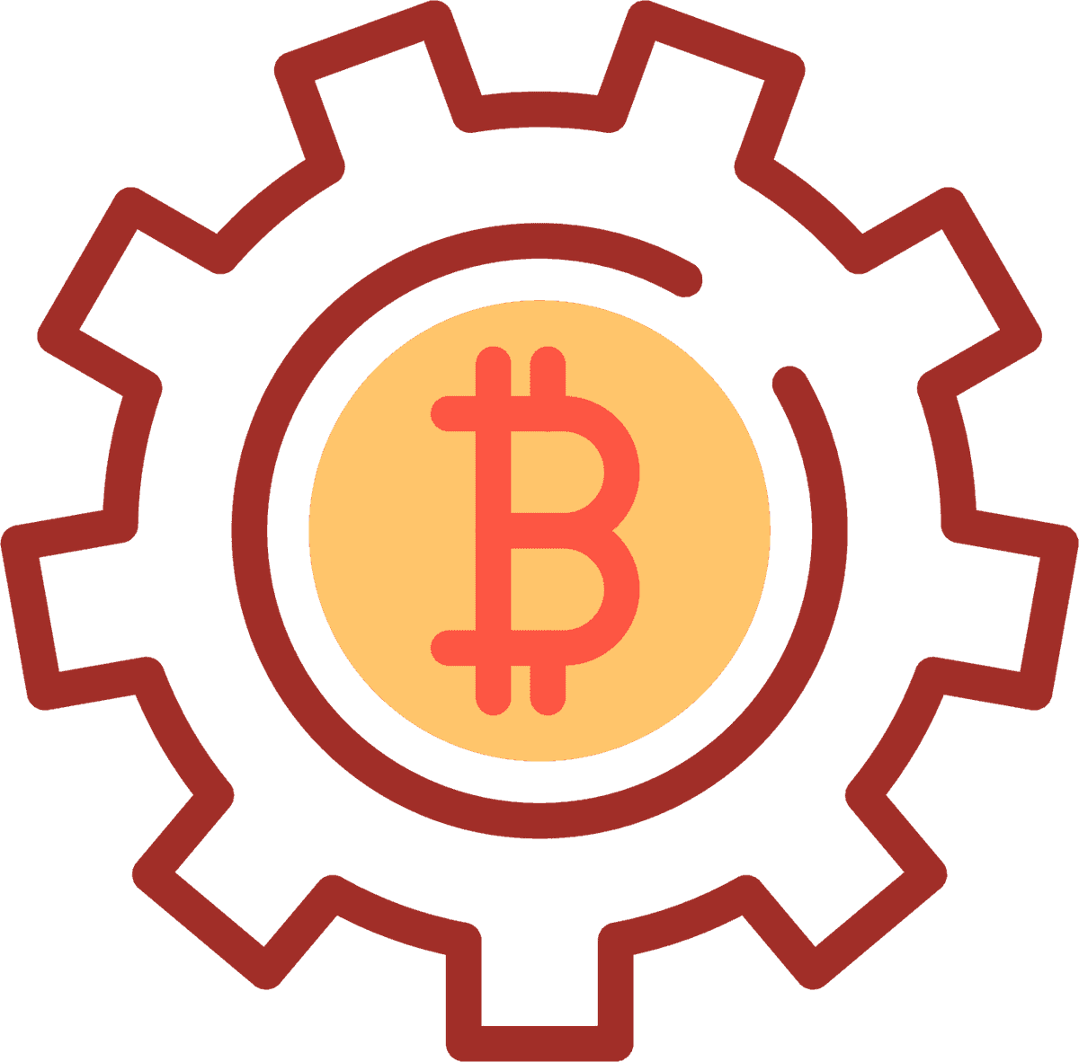 flat cryptocurrency icon elements showcasing bitcoin within a gear representation for technology platforms