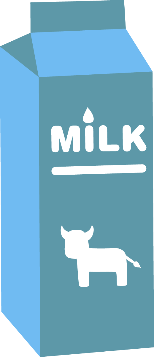 flat dairy drink illustration featuring a milk carton with a playful cow design