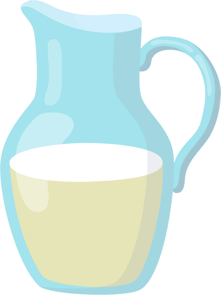 flat dairy drink illustration featuring a stylish glass pitcher filled with fresh milk