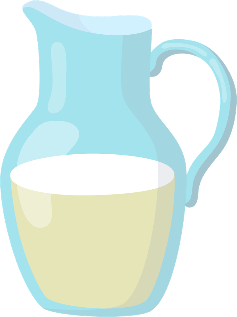 flat dairy drink illustration featuring a stylish glass pitcher filled with fresh milk