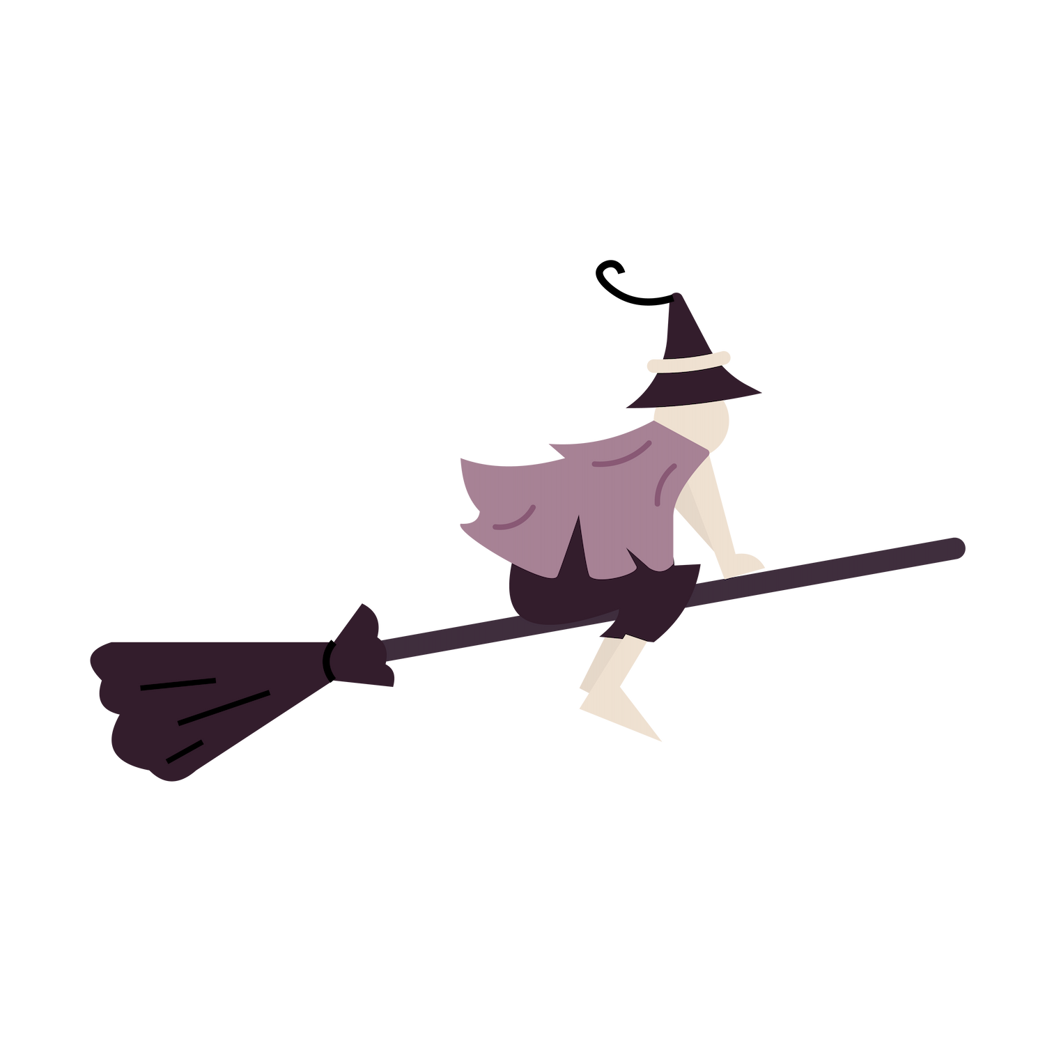 flat decorative halloween element icons featuring a playful witch on a broomstick