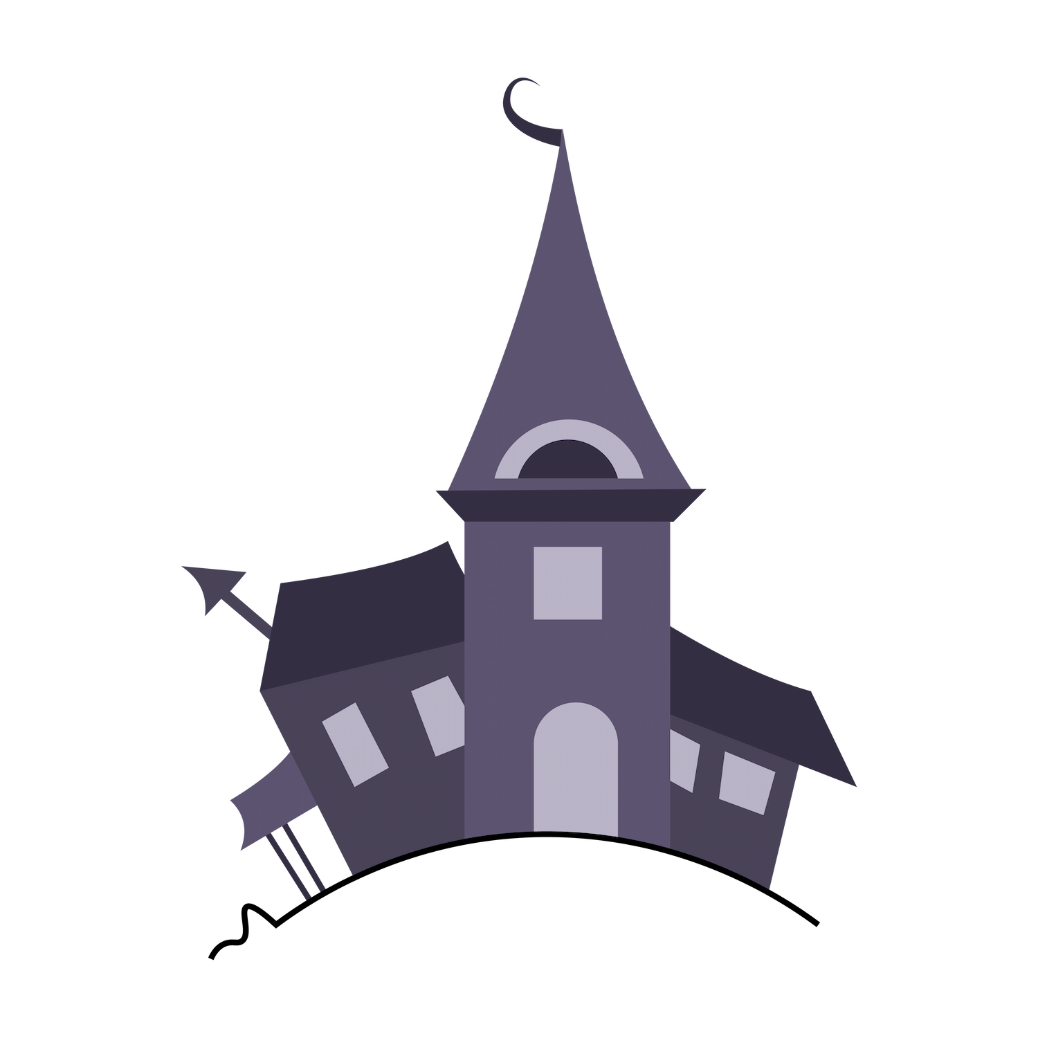 flat decorative halloween element icons featuring a whimsical haunted house for seasonal festivities