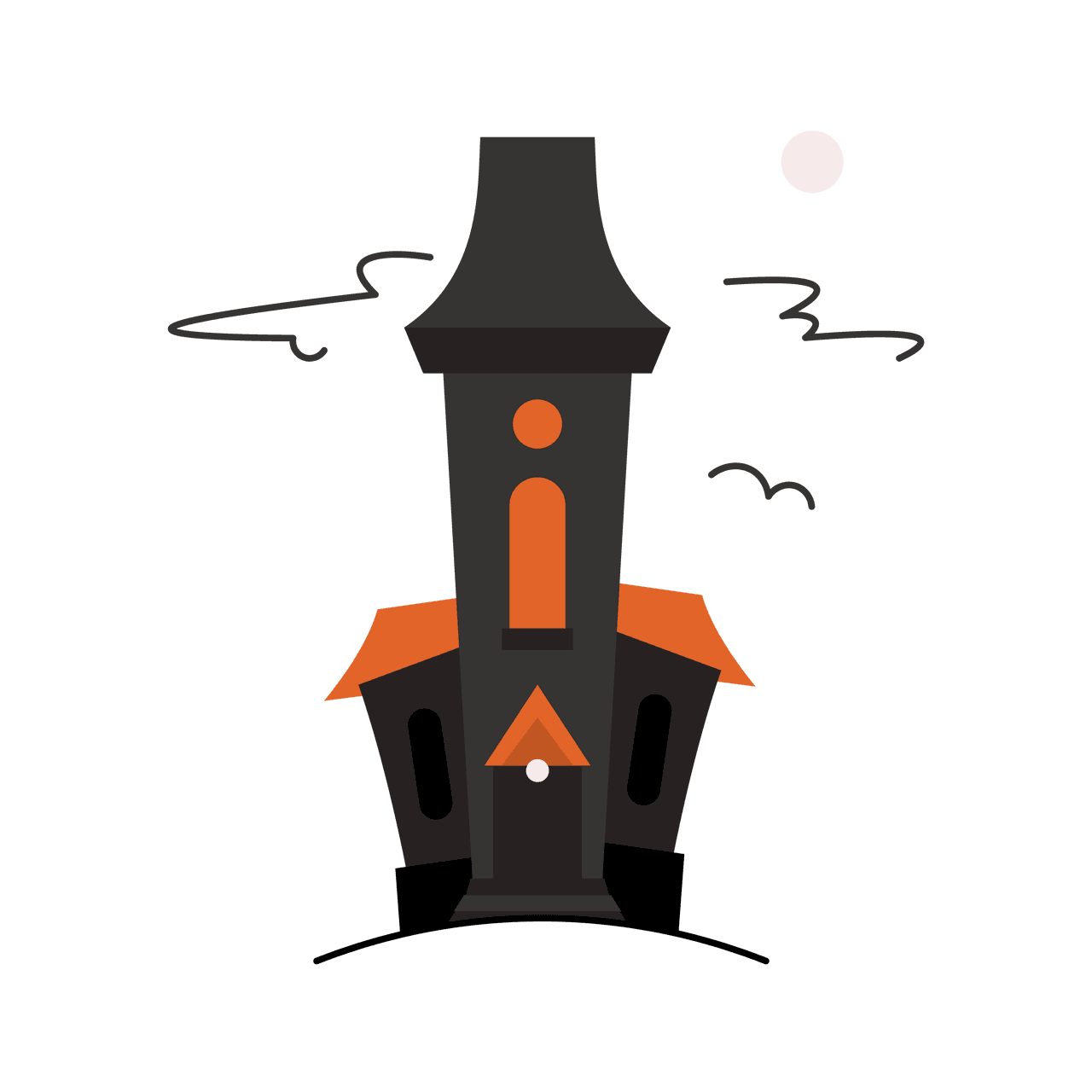 flat decorative halloween element icons featuring spooky house with bats and moon