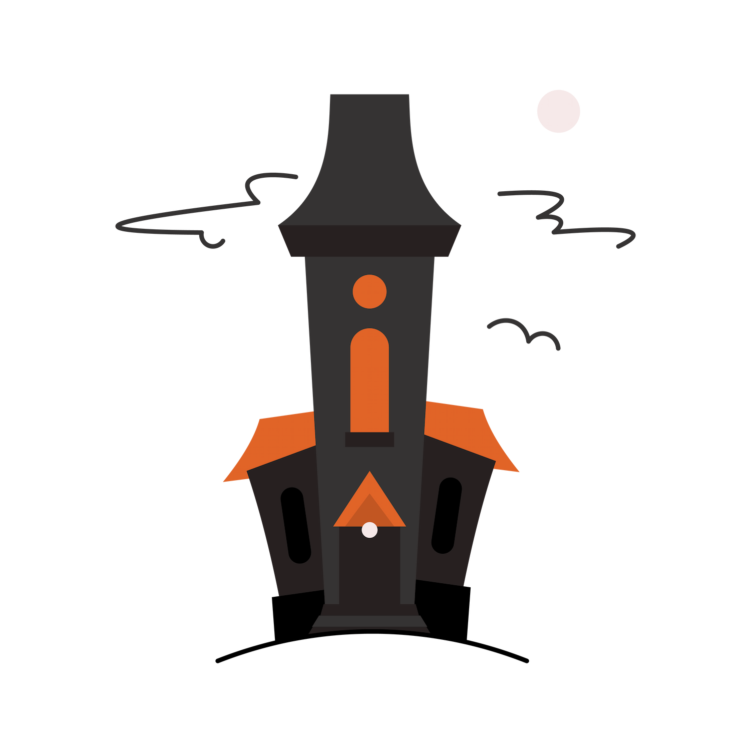 flat decorative halloween element icons featuring spooky house with bats and moon