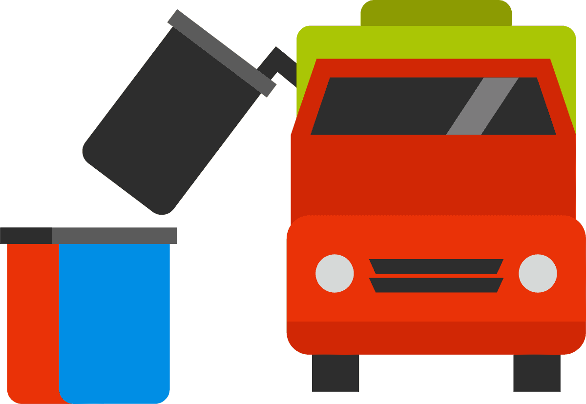 flat farmland element farmland icon featuring a colorful waste management truck with bins