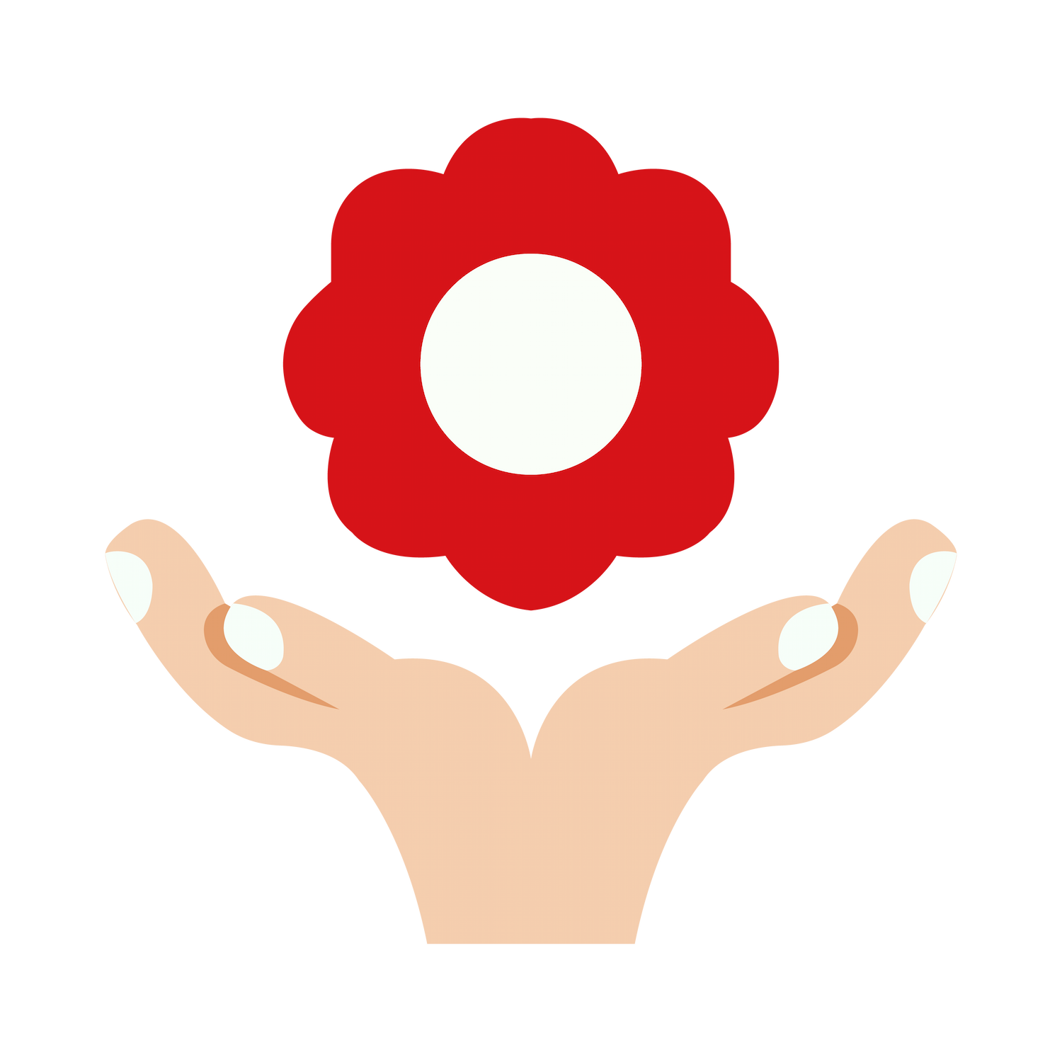 flat love and spring icon showcasing hands supporting a flower in vibrant colors