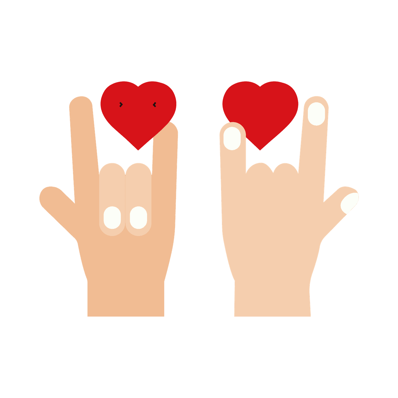 flat love and spring icon featuring hands making a heart gesture with vibrant colors