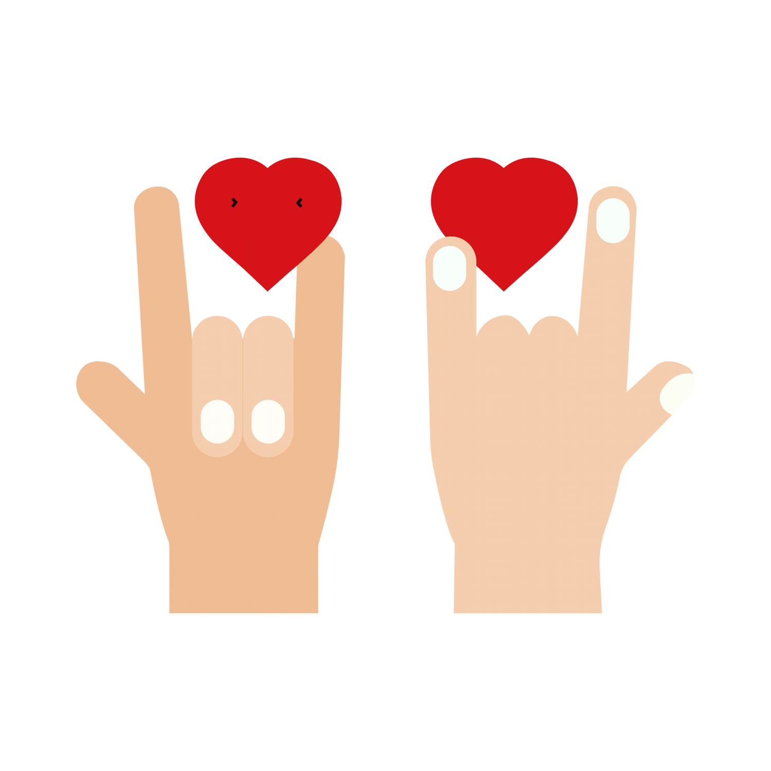 flat love and spring icon featuring hands making a heart gesture with vibrant colors