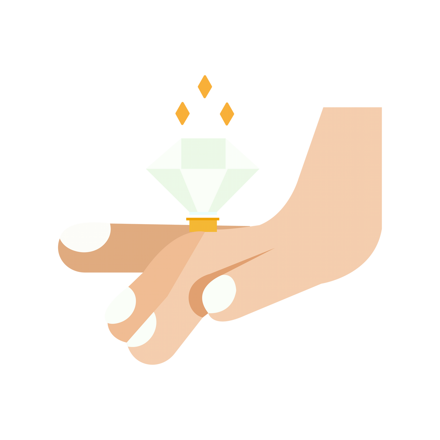 flat love and spring icon featuring a sparkling engagement ring on a hand