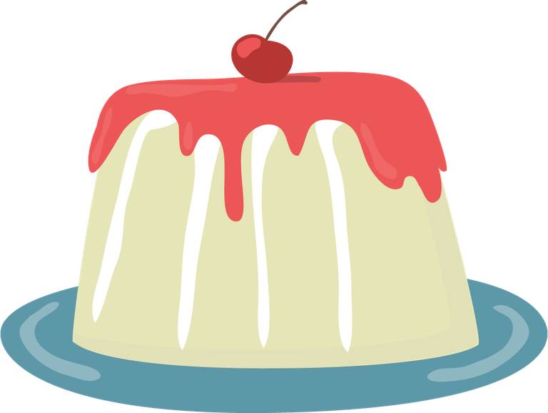 flat milk product icon with cherry topping on creamy dessert plate