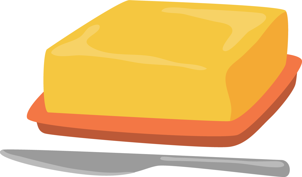 flat milk product icon featuring a butter block with knife on a plate for culinary uses