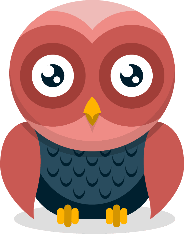 simple flat cartoon style owl with bright colors for children's illustrations or educational materials