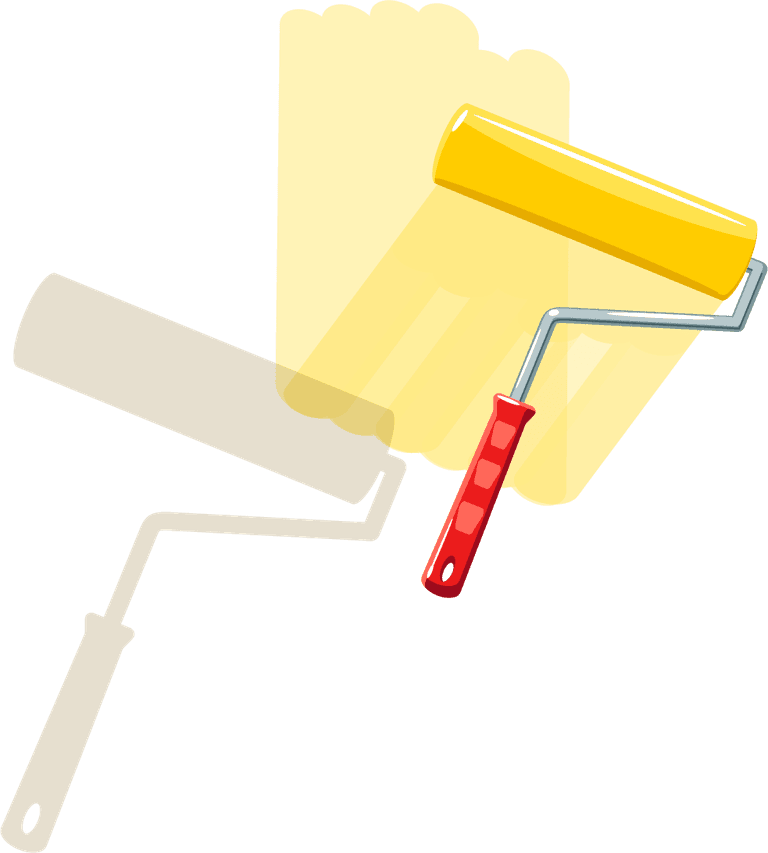 flat painting work element illustration featuring a paint roller and bright yellow accent