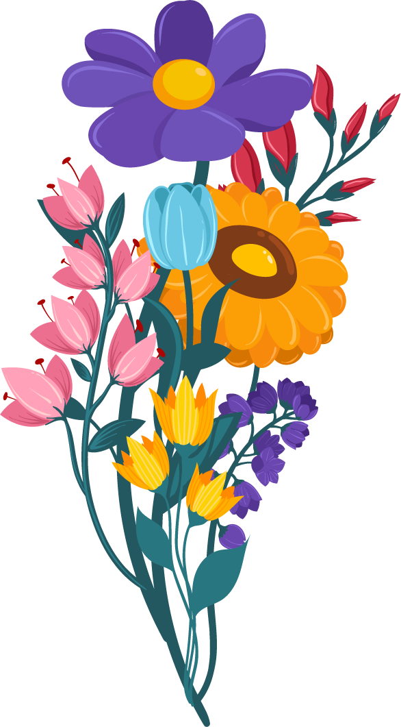 flat spring flower collection for seasonal decorations, invitations, and creative projects