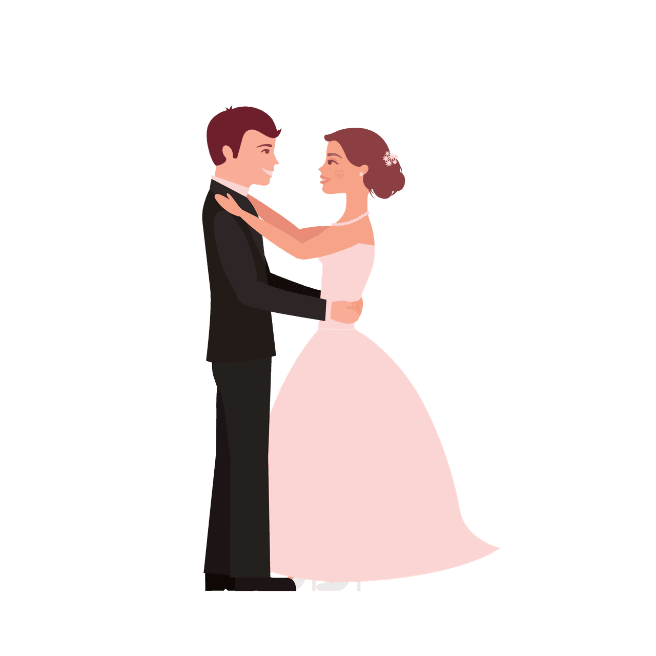 flat standing wedding couples illustration for invitations and romantic occasions