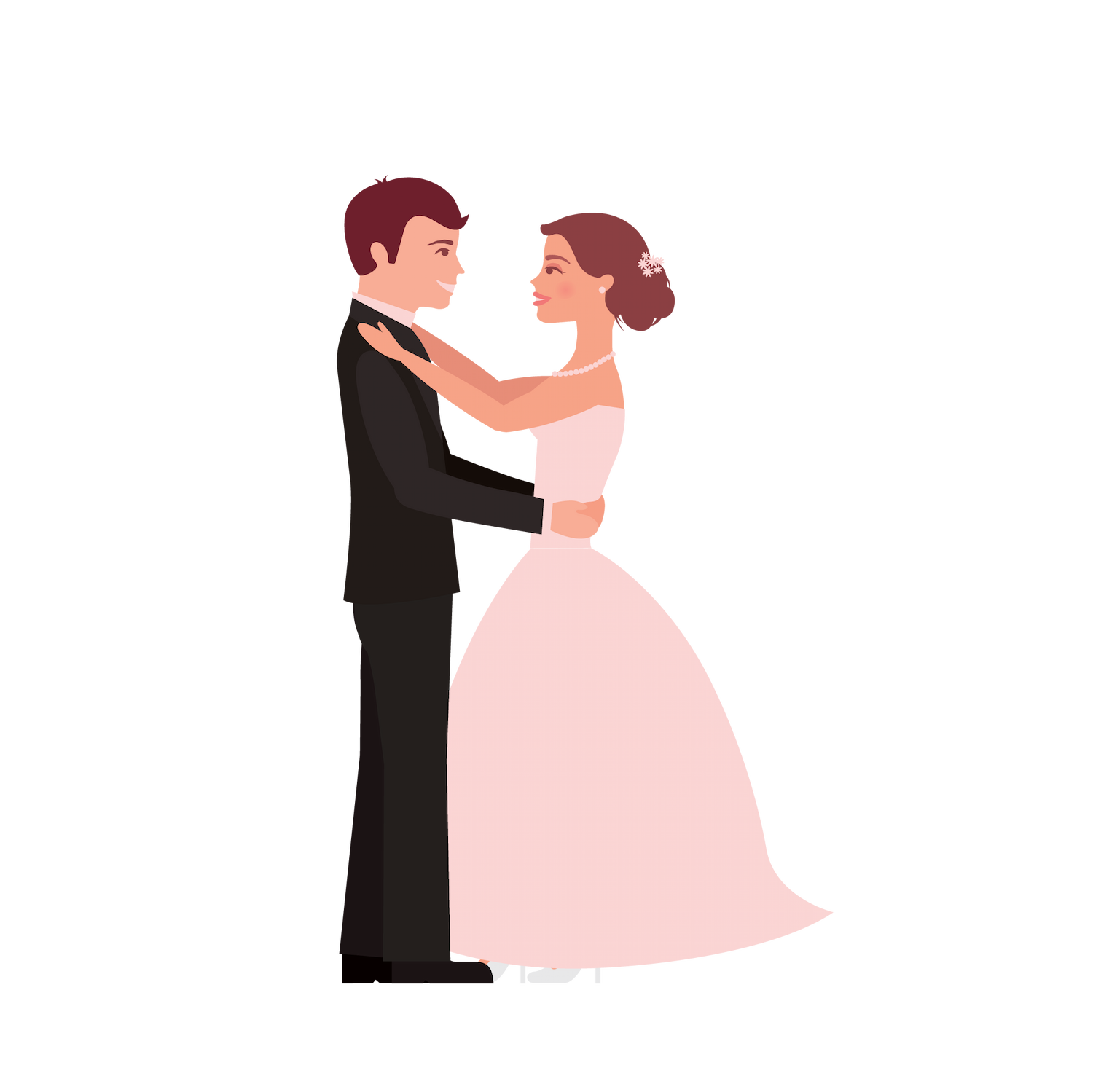 flat standing wedding couples illustration for invitations and romantic occasions
