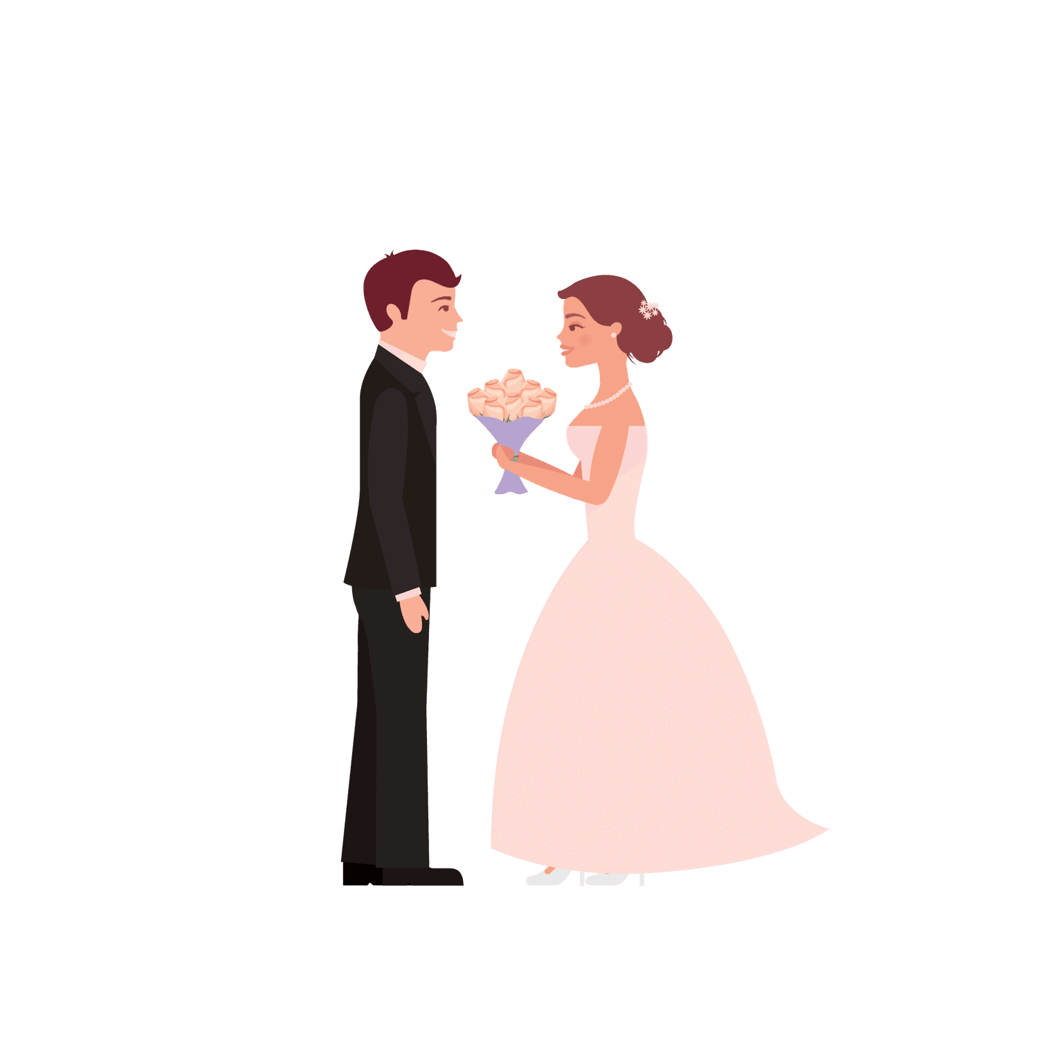 flat standing wedding couples illustration