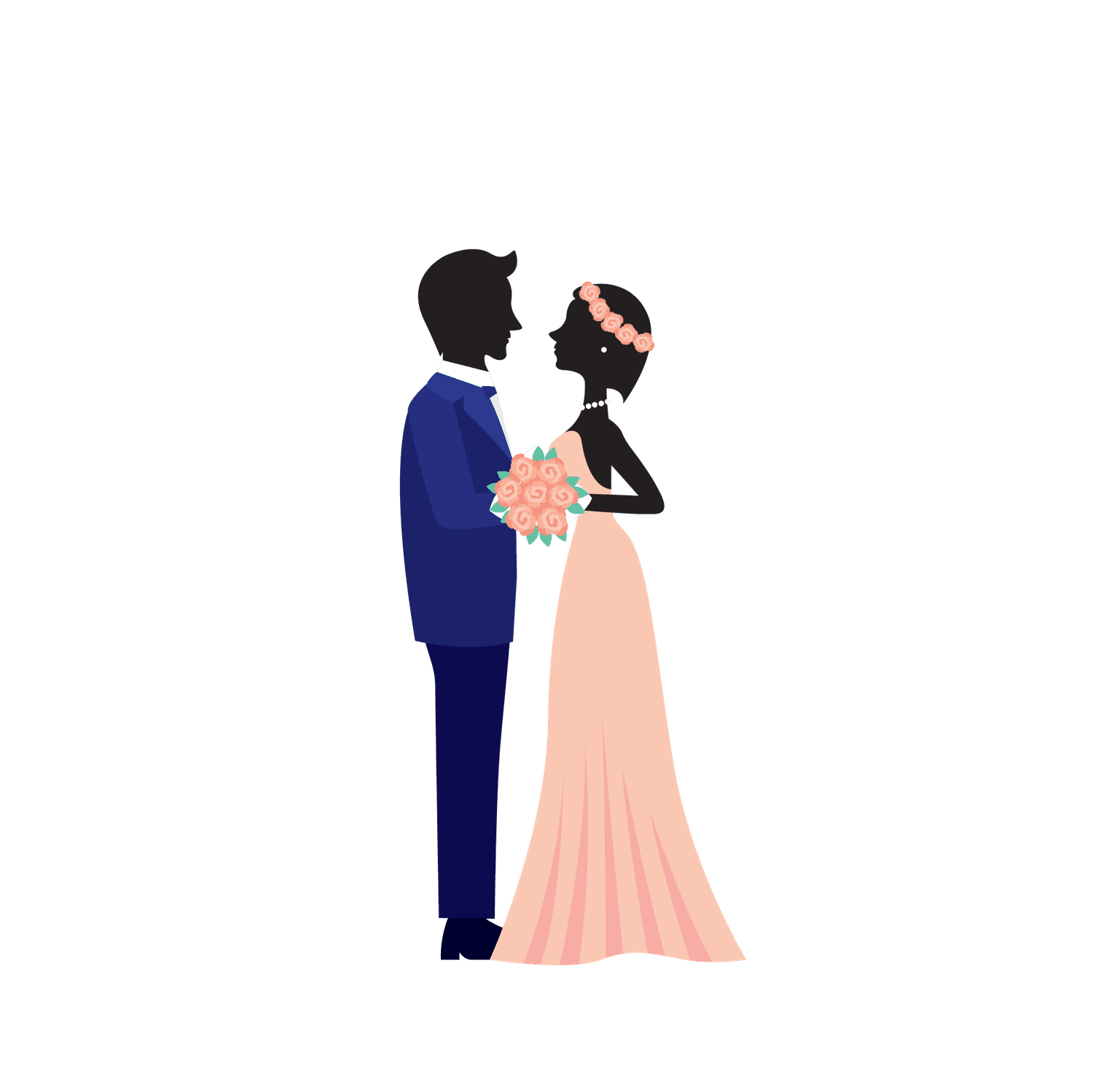 flat standing wedding couples illustration