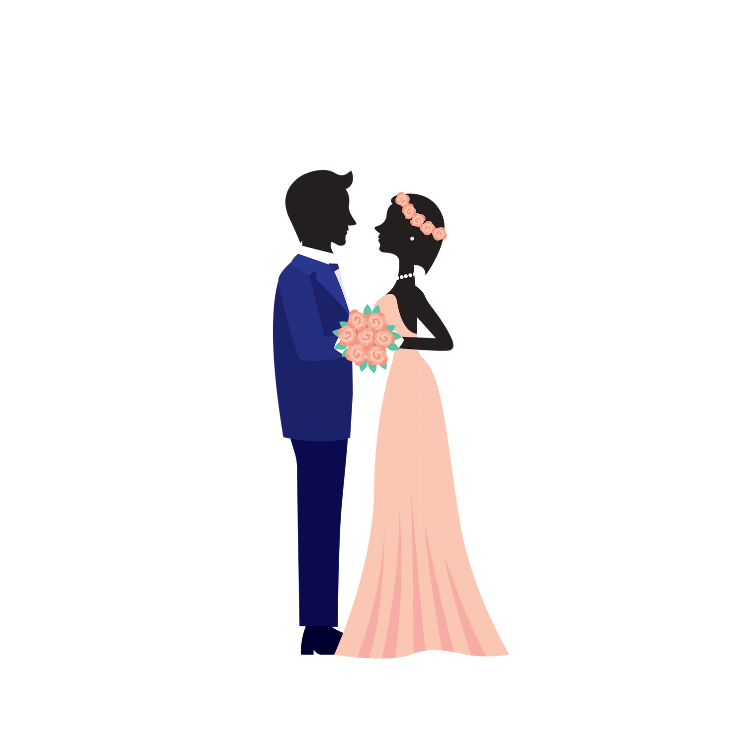 flat standing wedding couples illustration capturing love and joy for invitations and decor