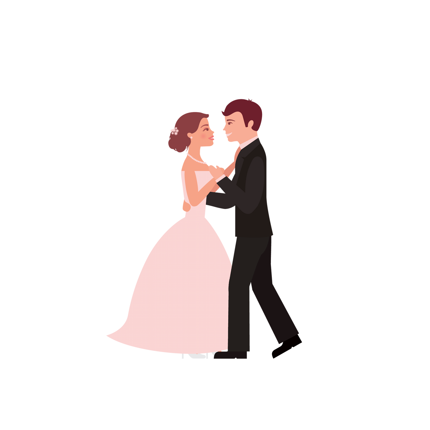 flat standing wedding couples illustration for romantic invitations and decorations